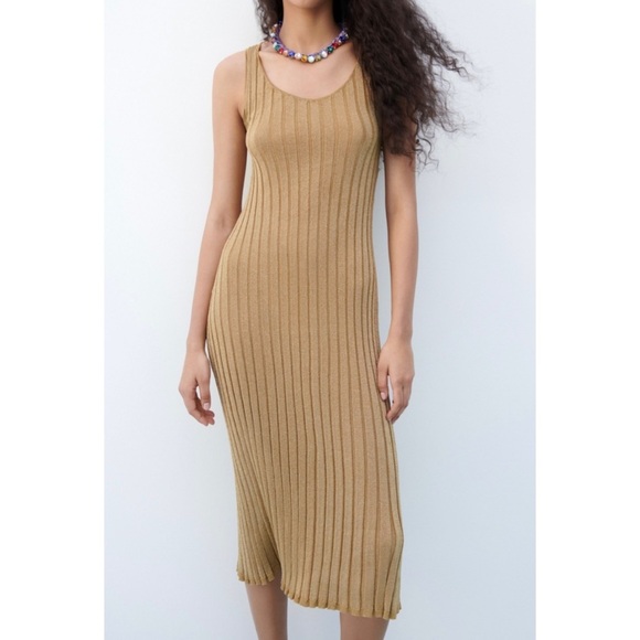 Zara gold metallic rib knit dress - Picture 2 of 7